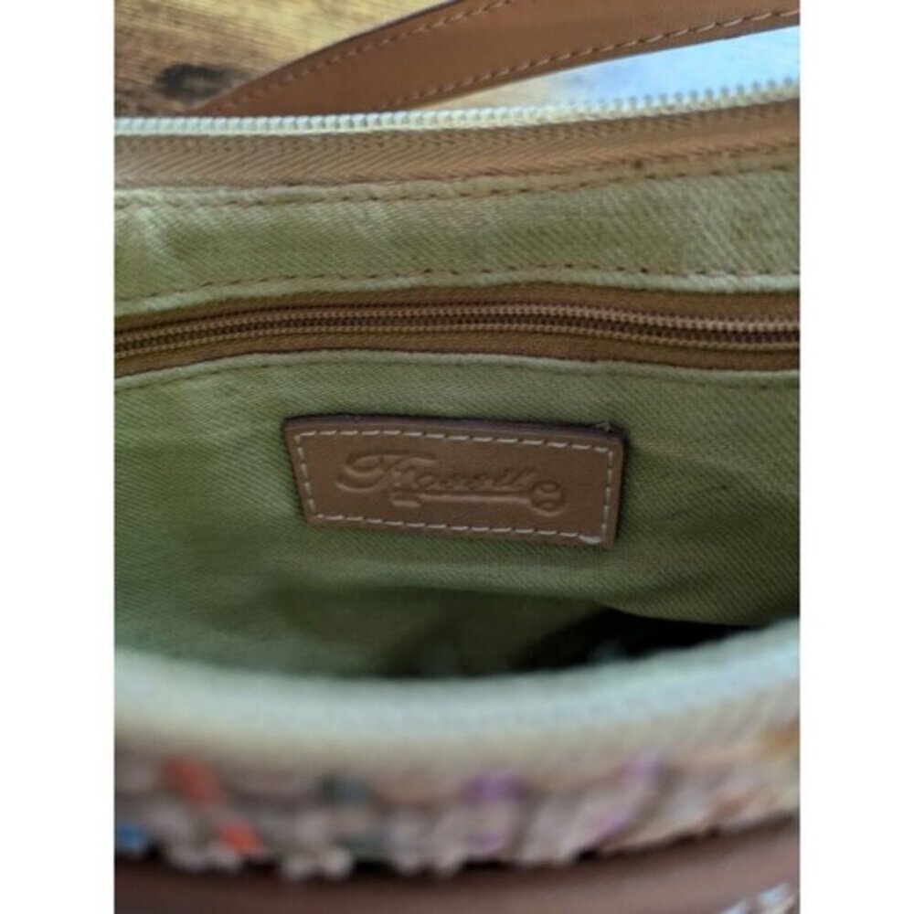 Fossil Woven Jute Shoulder Bag Purse Tan Multicolor Straw Basket Weave Leather - Picture 4 of 12